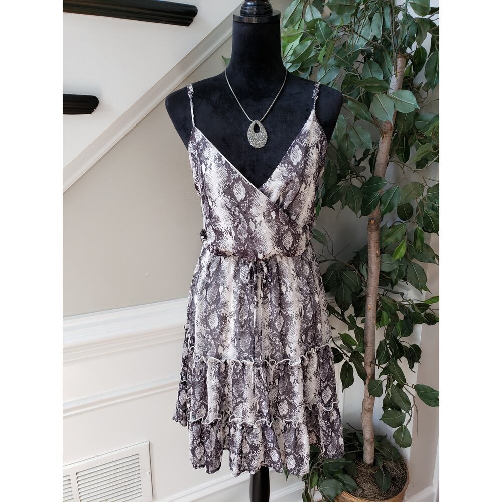 Altar'd State Knee Length Dress Women Medium Multi Snake Print Adjustable V Neck